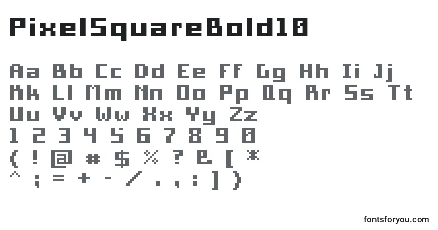 Czcionka PixelSquareBold10 – alfabet, cyfry, specjalne znaki