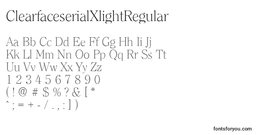 ClearfaceserialXlightRegular Font – alphabet, numbers, special characters