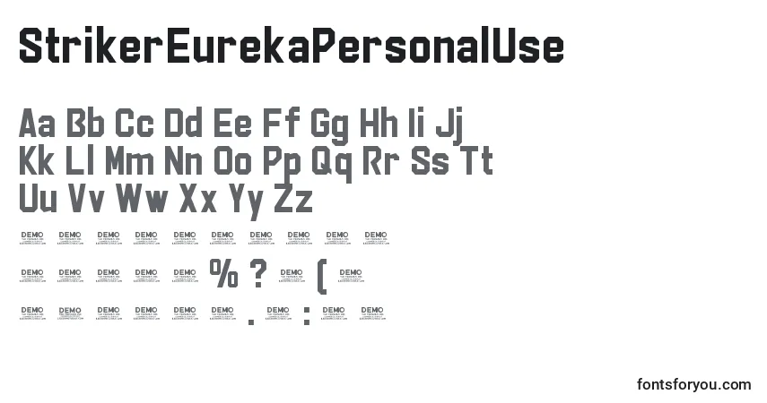 A fonte StrikerEurekaPersonalUse – alfabeto, números, caracteres especiais