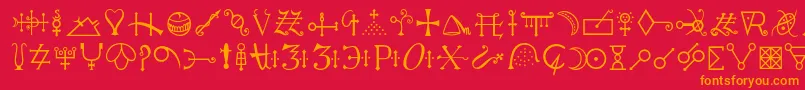 フォントAlchemyc – 赤い背景にオレンジの文字