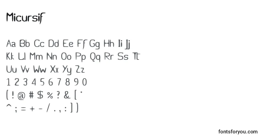 Micursif-fontti – aakkoset, numerot, erikoismerkit