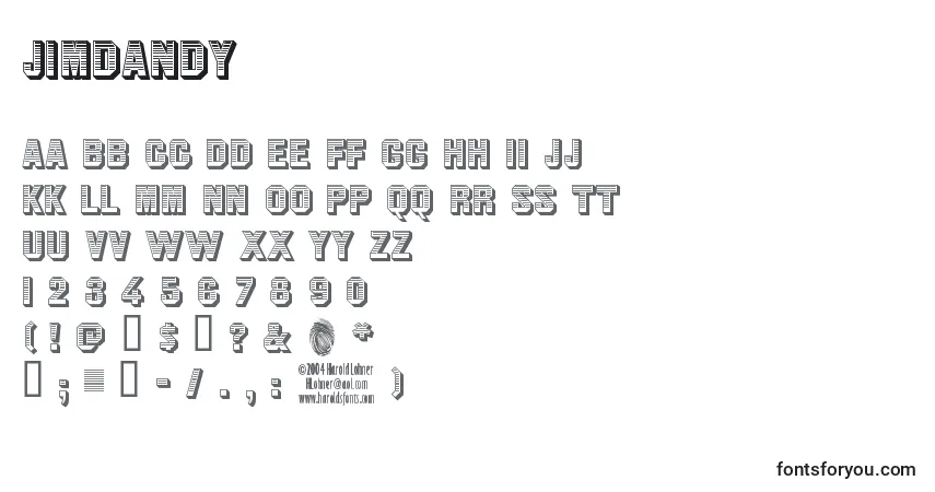 Schriftart JimDandy – Alphabet, Zahlen, spezielle Symbole
