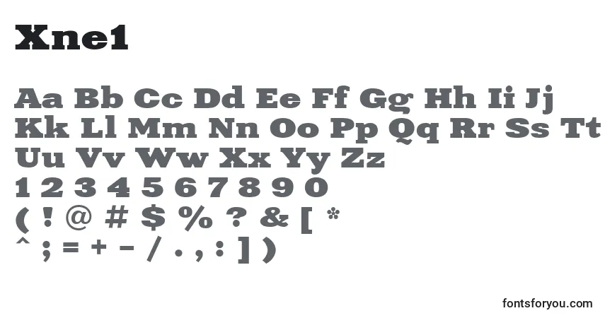 A fonte Xne1 – alfabeto, números, caracteres especiais