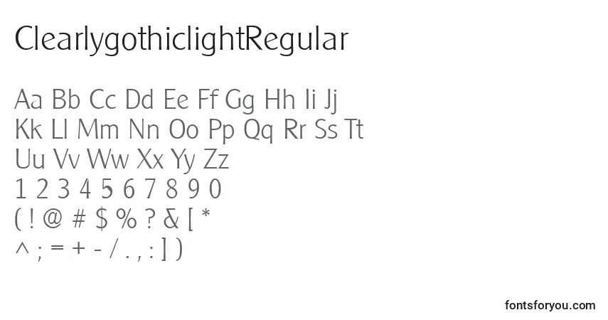 A fonte ClearlygothiclightRegular – alfabeto, números, caracteres especiais