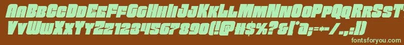フォントFunkmachineital – 緑色の文字が茶色の背景にあります。