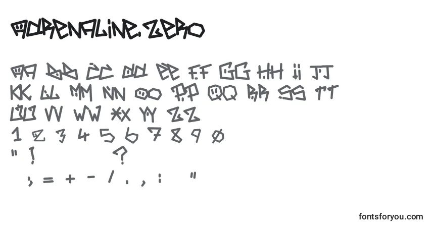 Schriftart Adrenaline.Zero – Alphabet, Zahlen, spezielle Symbole