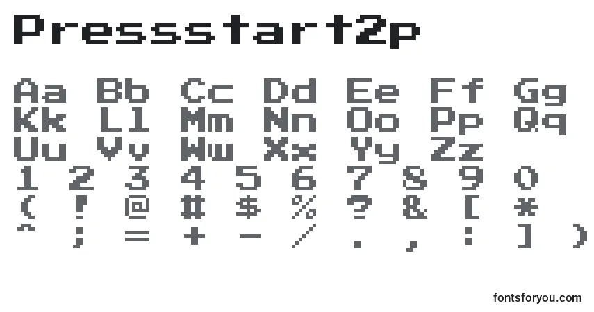 A fonte Pressstart2p – alfabeto, números, caracteres especiais
