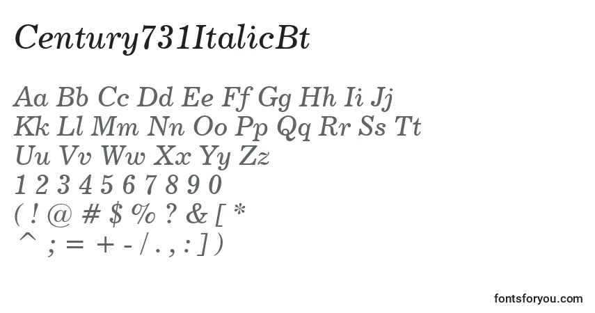 Шрифт Century731ItalicBt – алфавит, цифры, специальные символы
