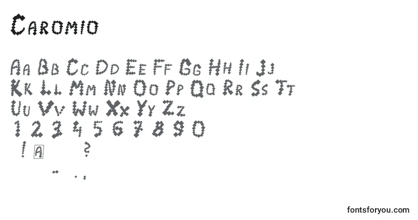 A fonte Caromio – alfabeto, números, caracteres especiais