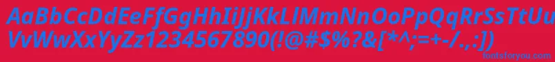 Notosans Bolditalic-Schriftart – Blaue Schriften auf rotem Hintergrund
