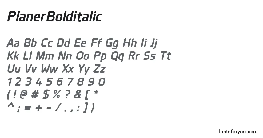 Schriftart PlanerBolditalic – Alphabet, Zahlen, spezielle Symbole
