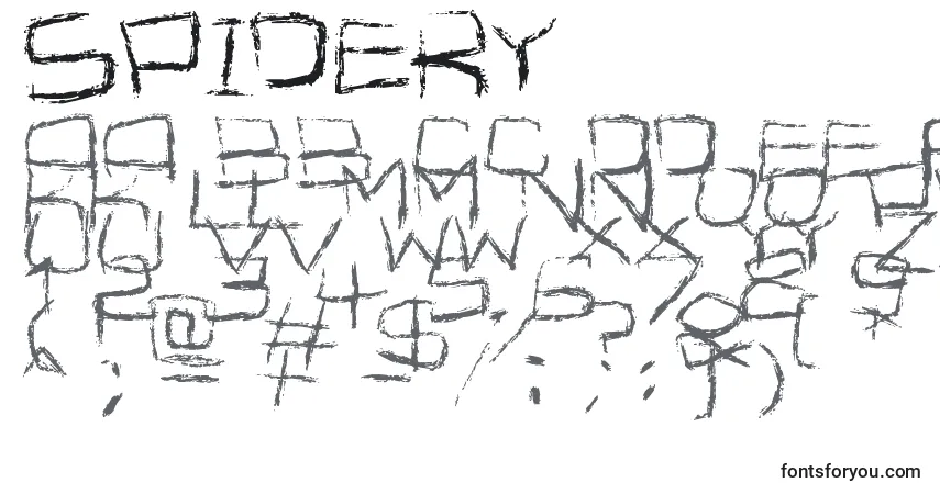Schriftart Spidery – Alphabet, Zahlen, spezielle Symbole