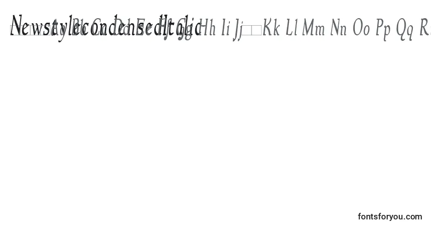 Czcionka NewstylecondensedItalic – alfabet, cyfry, specjalne znaki
