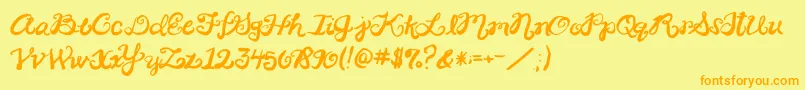 フォント2peasRinglet – オレンジの文字が黄色の背景にあります。