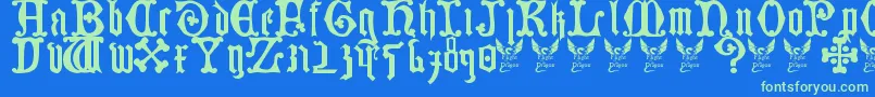 Germanblackletters-Schriftart – Grüne Schriften auf blauem Hintergrund