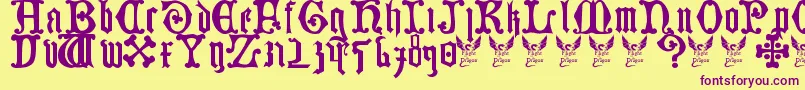 Germanblackletters-Schriftart – Violette Schriften auf gelbem Hintergrund