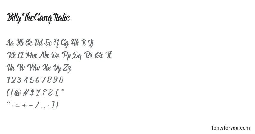 A fonte BillyTheGangItalic (14729) – alfabeto, números, caracteres especiais