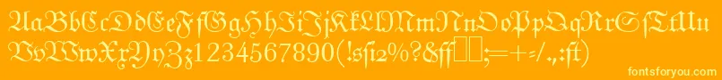 J790BlackletterRegular-Schriftart – Gelbe Schriften auf orangefarbenem Hintergrund