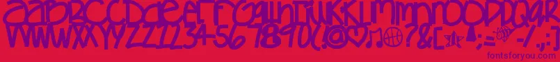 Gamesgetchunowhere-Schriftart – Violette Schriften auf rotem Hintergrund