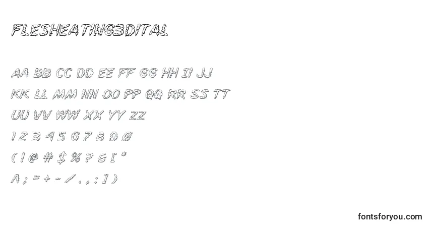 Flesheating3Dital-fontti – aakkoset, numerot, erikoismerkit