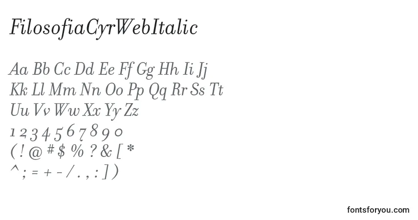 FilosofiaCyrWebItalicフォント–アルファベット、数字、特殊文字