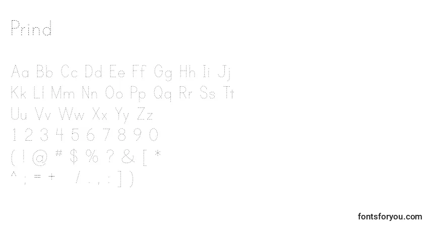 A fonte Prind – alfabeto, números, caracteres especiais