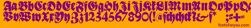 Bayreuth-Schriftart – Violette Schriften auf orangefarbenem Hintergrund