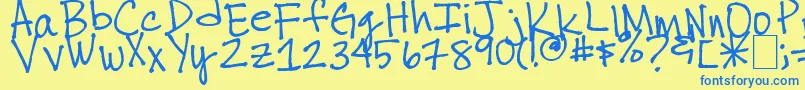 Więcej informacji o czcionce Thuyschickenscratch Czcionka Thuyschickenscratch – niebieskie czcionki na żółtym tle
