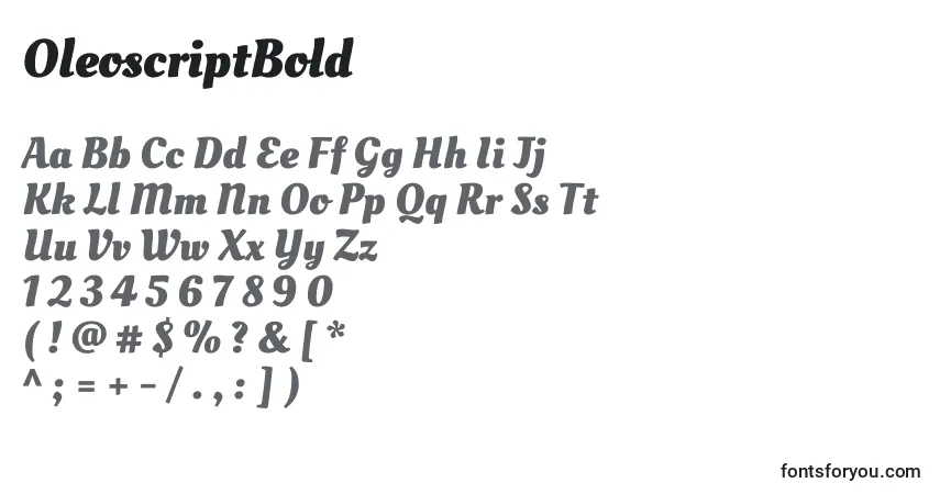 A fonte OleoscriptBold – alfabeto, números, caracteres especiais