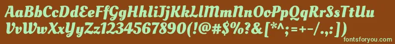フォントOleoscriptBold – 緑色の文字が茶色の背景にあります。