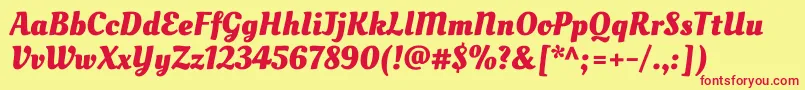 OleoscriptBold-fontti – punaiset fontit keltaisella taustalla