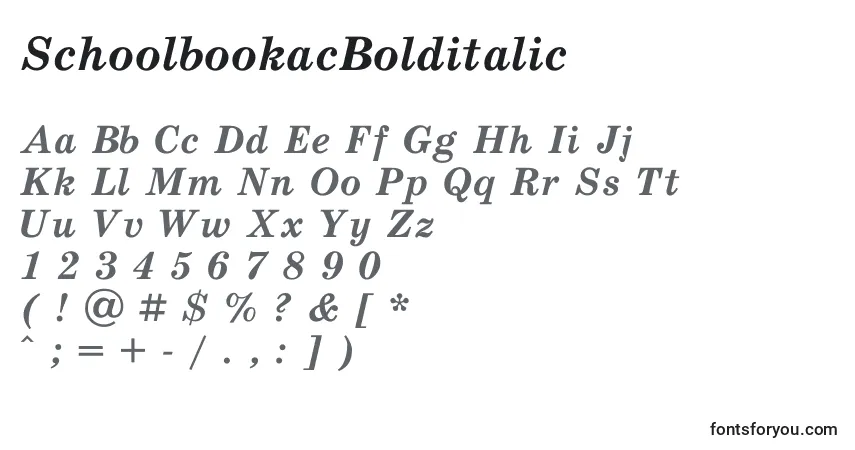 A fonte SchoolbookacBolditalic – alfabeto, números, caracteres especiais