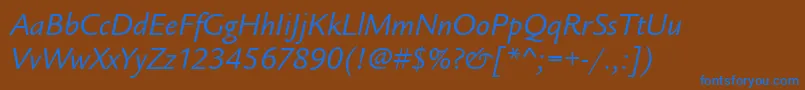 Weitere Informationen zur LegacySansItcTtBookitalic-Schriftart LegacySansItcTtBookitalic-Schriftart – Blaue Schriften auf braunem Hintergrund