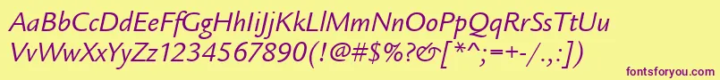 LegacySansItcTtBookitalic Font – Purple Fonts on Yellow Background