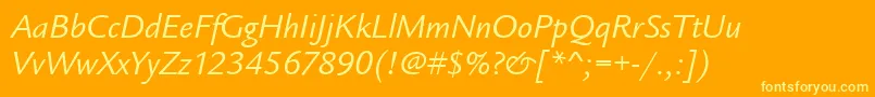 More about LegacySansItcTtBookitalic Font LegacySansItcTtBookitalic Font – Yellow Fonts on Orange Background