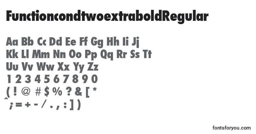 A fonte FunctioncondtwoextraboldRegular – alfabeto, números, caracteres especiais
