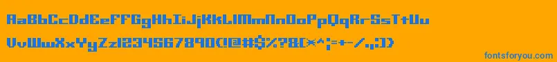 MiniKaliberSTtBrk-Schriftart – Blaue Schriften auf orangefarbenem Hintergrund