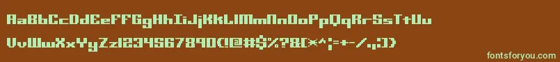 フォントMiniKaliberSTtBrk – 緑色の文字が茶色の背景にあります。