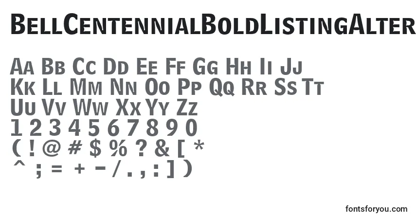 A fonte BellCentennialBoldListingAlternate – alfabeto, números, caracteres especiais