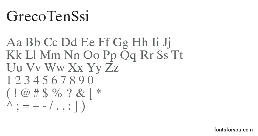 Czcionka GrecoTenSsi – alfabet, cyfry, specjalne znaki