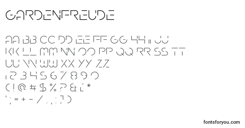 Czcionka Gardenfreude – alfabet, cyfry, specjalne znaki