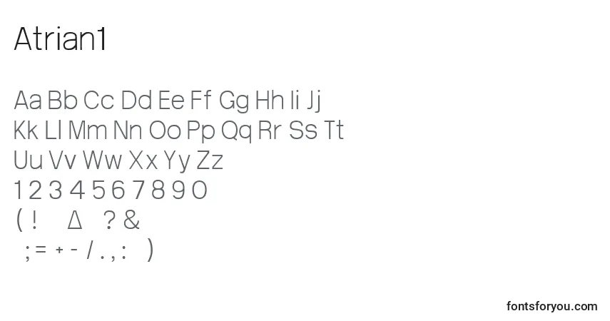 Czcionka Atrian1 – alfabet, cyfry, specjalne znaki