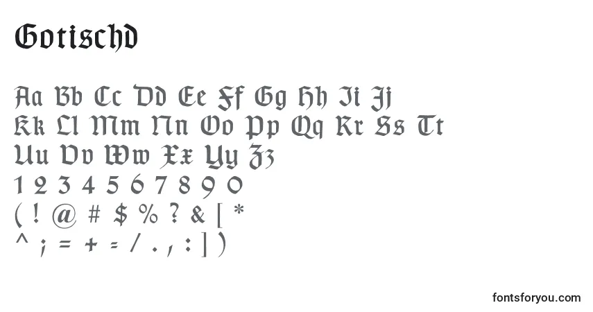 A fonte Gotischd – alfabeto, números, caracteres especiais