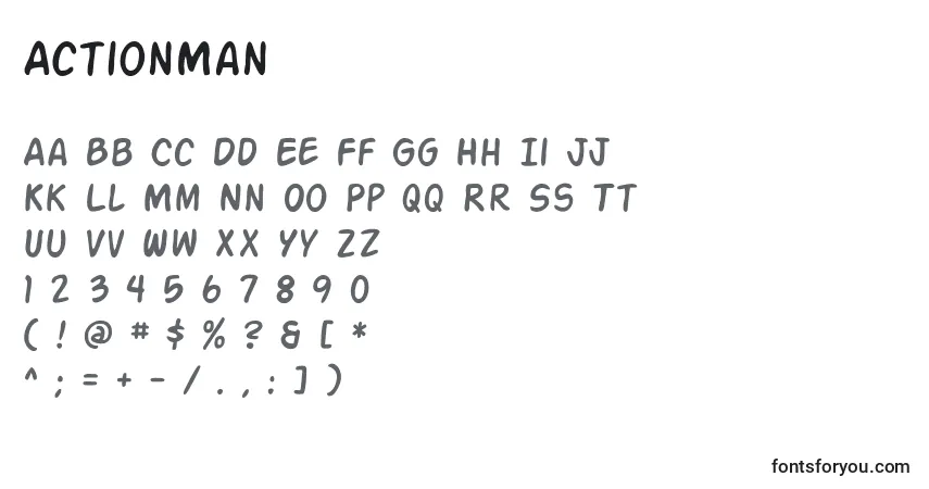 Czcionka ActionMan – alfabet, cyfry, specjalne znaki