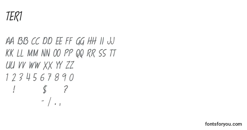 Czcionka Ter1 – alfabet, cyfry, specjalne znaki