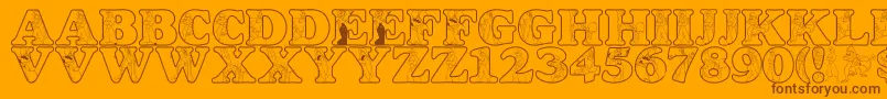 LmsAWholeNewWorld-Schriftart – Braune Schriften auf orangefarbenem Hintergrund
