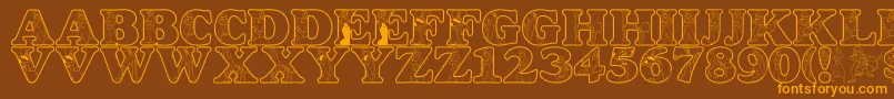 LmsAWholeNewWorld Font – Orange Fonts on Brown Background