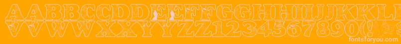 LmsAWholeNewWorld-fontti – vaaleanpunaiset fontit oranssilla taustalla