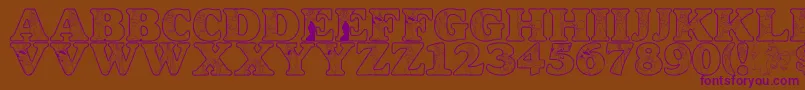 LmsAWholeNewWorld-Schriftart – Violette Schriften auf braunem Hintergrund