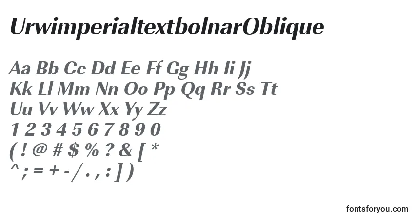 Czcionka UrwimperialtextbolnarOblique – alfabet, cyfry, specjalne znaki